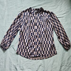 The Odells Navy and Beige Patterned Women's Top, Size M